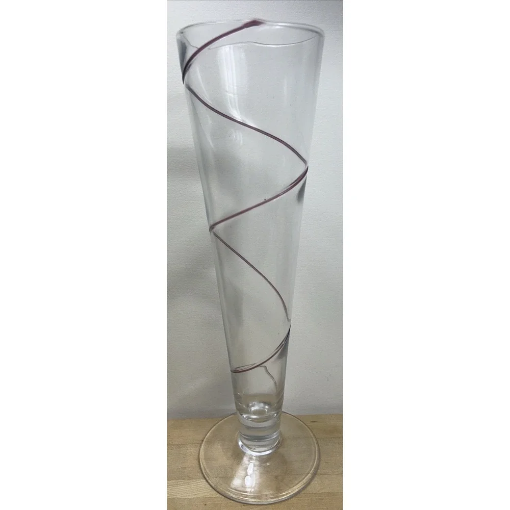 Vintage Crystal‎ Vase Clear With Red Swirl